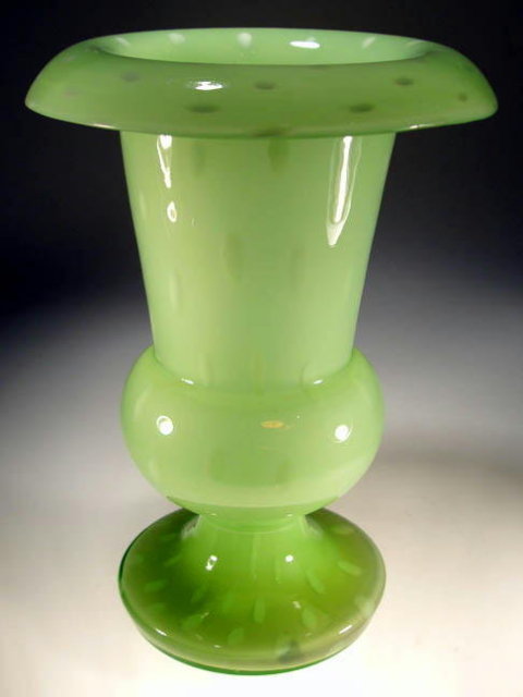 CZECH c.1930 ART DECO URANIUM / VASELINE GLASS VASE