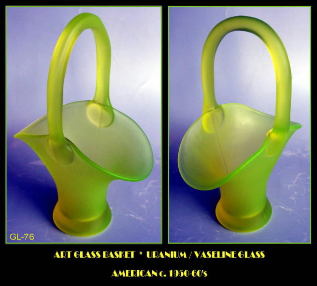 VINTAGE VASELINE / URANIUM GLASS BASKET GL-76