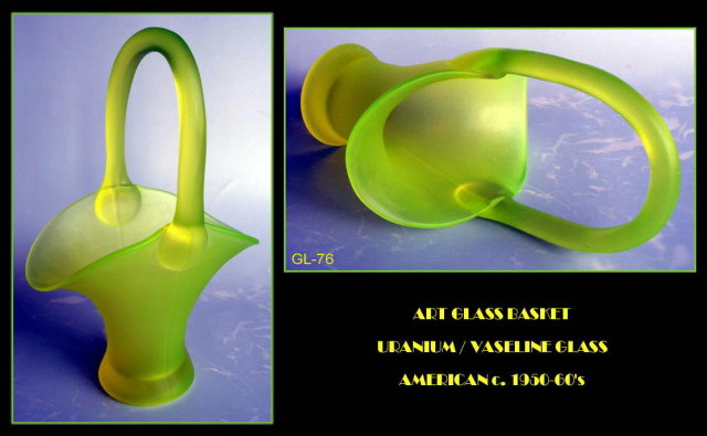 VINTAGE VASELINE / URANIUM GLASS BASKET GL-76