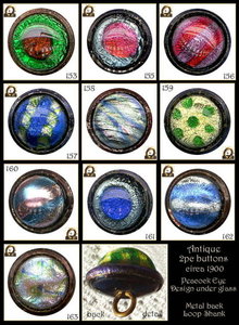 SET OF 10 ANTIQUE BUTTONS 2pc DUG / Peacocks