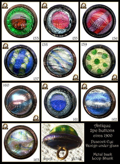 SET OF 10 ANTIQUE BUTTONS 2pc DUG / Peacocks