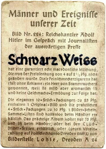 GERMAN pre WWII CIGARETTE CARD c. 1930's P117