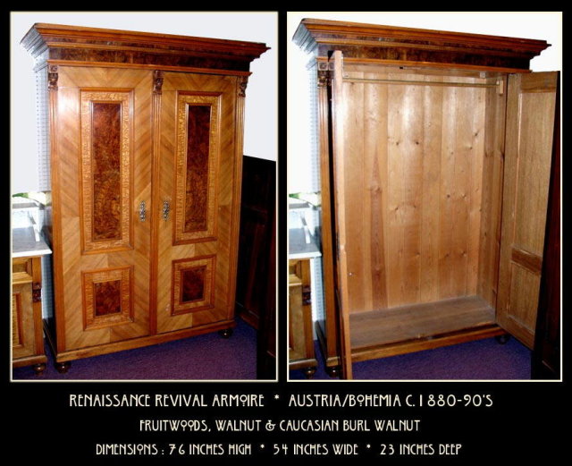RENAISSANCE REVIVAL BURL WALNUT ARMOIRE