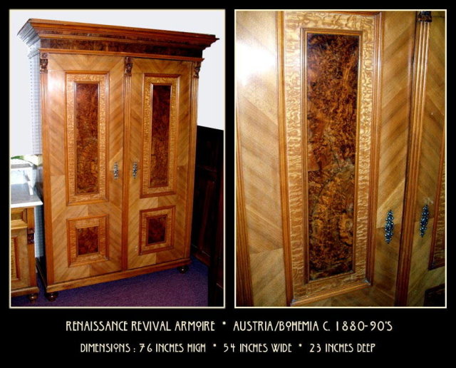 RENAISSANCE REVIVAL BURL WALNUT ARMOIRE