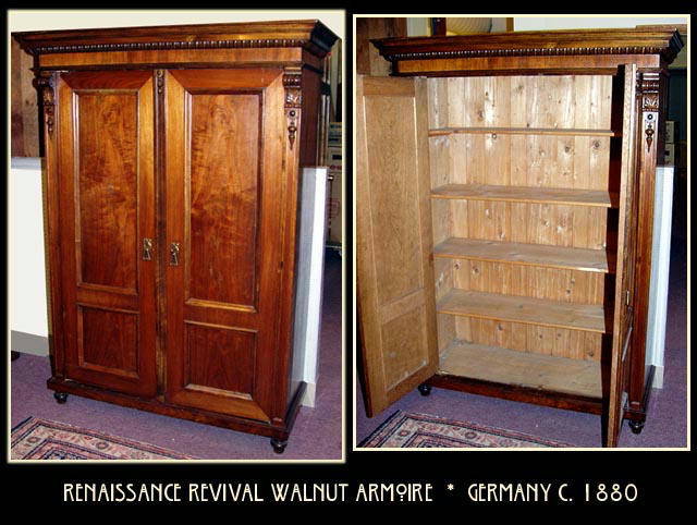 GERMAN RENAISSANCE REVIVAL WALNUT ARMOIRE c.1880