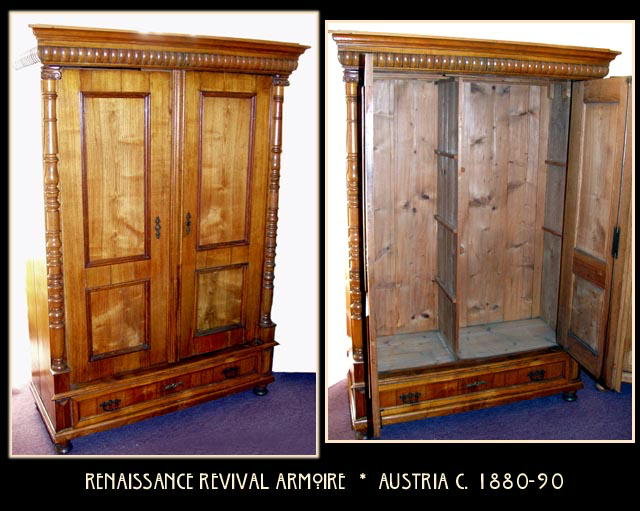 RENAISSANCE REVIVAL POPLAR / ASH ARMOIRE c.1900