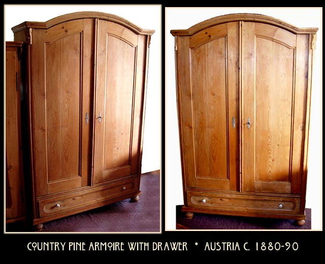 COUNTRY PINE ARMOIRE w DRAWER AUSTRIA c.1880