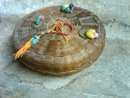 SEWING KNITTING BASKET GLASS BEAD ORIENTAL FOREIGN COIN LID ORNAMENT DECORATION
