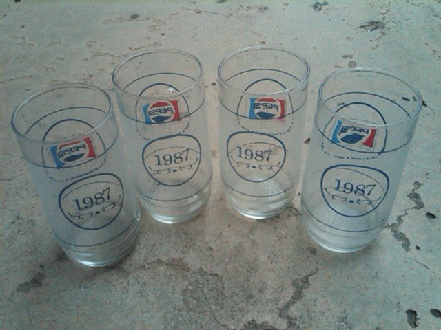 PEPSI COLA 1987 SOFT DRINK SODA POP TUMBLER GLASS RETRO KITCHEN BAR UTENSIL SET