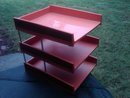 ELDON HAWTHORNE ORANGE PLASTIC PAPER FILE ORGANIZER RETRO WOOD GRAIN LOOK OFFICE DESK TOOL UTENSIL