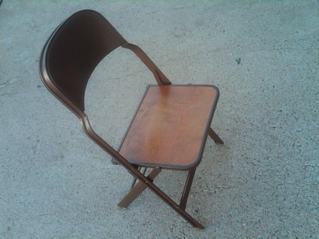 CLARIN STEEL FOLDING CHAIR WOOD VENEER SEAT BOARD DEPRESSION ERA KITCHEN TABLE DESK FURNITURE