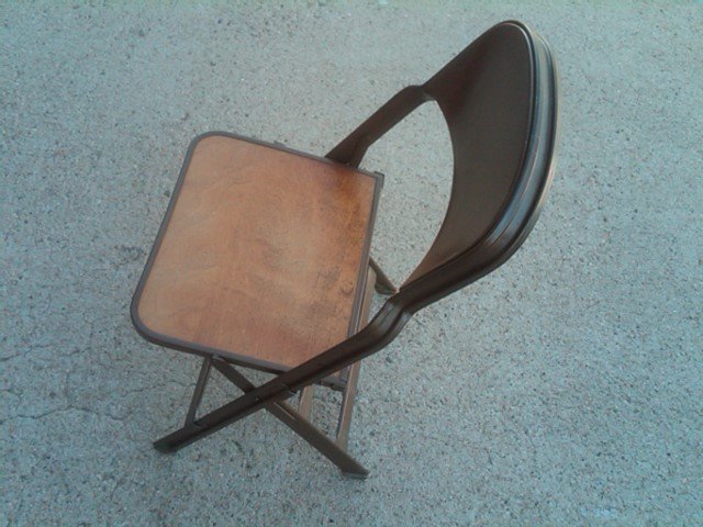 CLARIN STEEL FOLDING CHAIR WOOD VENEER SEAT BOARD DEPRESSION ERA KITCHEN TABLE DESK FURNITURE