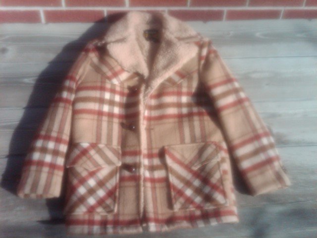 LEE WALD RETRO PLAID BUTTON STYLE JACKET CAMPUS TYPE WINTER COAT FAUX SHEEP SKIN