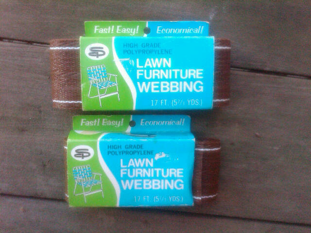 LAWN FURNITURE WEBBING POLYPROPYLENE STRAPPING RETRO CHAIR REPAIR TAPE NEW BEDFORD INDIANA CARDBOARD PACKAGING