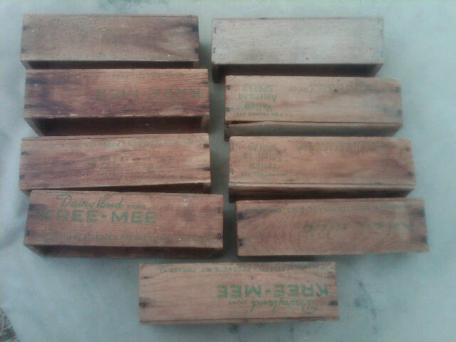WOODEN CHEESE BOX DAIRY CRATE KREE MEE BRAND CHICAGO ILLINOIS ADVERTISING