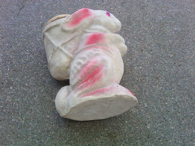PAPER MACHE PINK WHITE RABBIT CANDY CONTAINER EASTER HOLIDAY DECORATION DECORATIVE ORNAMENT