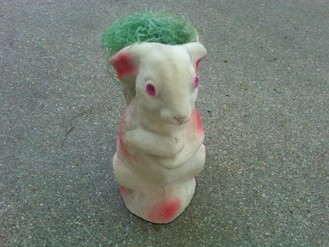 PAPER MACHE PINK WHITE RABBIT CANDY CONTAINER EASTER HOLIDAY DECORATION DECORATIVE ORNAMENT
