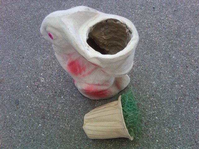 PAPER MACHE PINK WHITE RABBIT CANDY CONTAINER EASTER HOLIDAY DECORATION DECORATIVE ORNAMENT