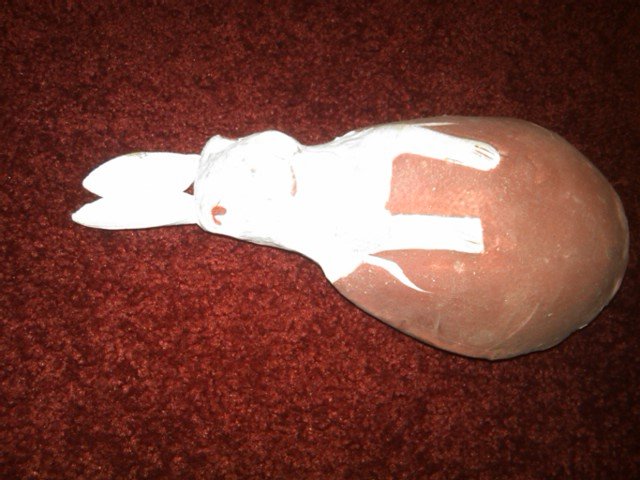 PAPER MACHE RABBIT RED EGG CANDY CONTAINER EASTER DECORATION AMERICAN DEPRESSION ERA ORNAMENT