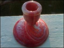 IMPERIAL GLASS CANDLEHOLDER ORANGE WHITE SWIRL END OF DAY