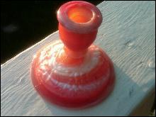 ORANGE WHITE SWIRL CANDLEHOLDER IMPERIAL GLASS END OF DAY GRAPE FRUIT PRESS PATTERN TABLEWARE