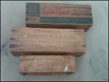 WOODEN CHEESE BOX DAIRY CRATE SWIFTS BROOKFIELD ARMOUR CLOVERBLOOM PABST ETT BLUE LABEL PAINTED ADVERTISING