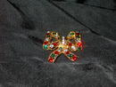 EISENBERG ICE CHRISTMAS BOW TIE LAPEL PIN COLORFUL RHINESTONE BROOCH
