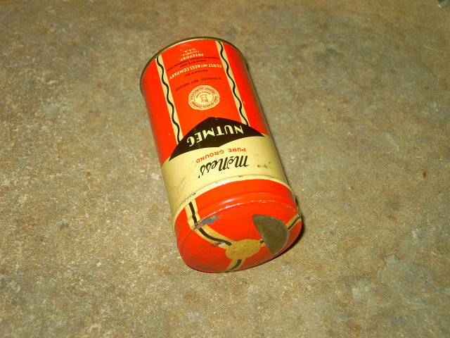 FURST MCNESS NUTMEG TIN CAN FREEPORT ILLINOIS ADVERTISING CANNISTER