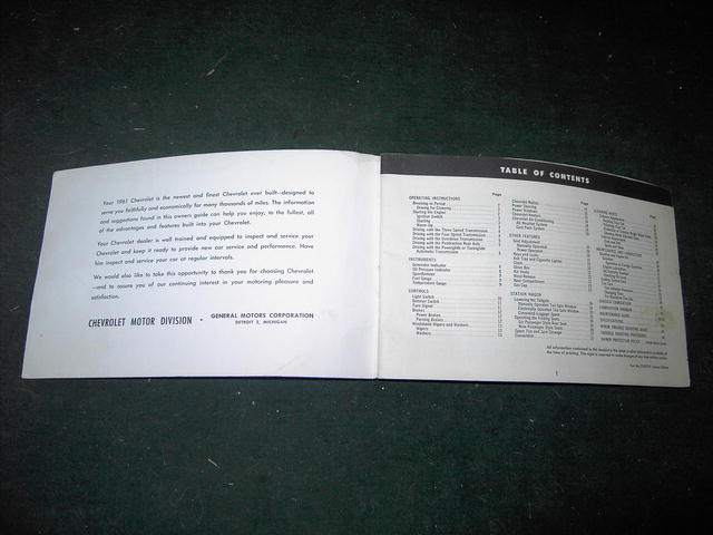 1961 CHEVROLET CAR GUIDE MANUAL