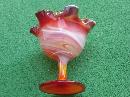 END OF THE DAY RED ORANGE COLORED GLASS VASE RUFFLED STEM RETRO ERA IMPERIAL