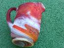 END OF THE DAY GLASS WATER PITCHER TANKARD DUTCH WINDMILL ORANGE RED WHITE SWIRL PATTERN IMPERIAL RETRO MANUFACTURER