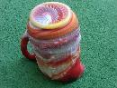 END OF THE DAY GLASS WATER PITCHER TANKARD DUTCH WINDMILL ORANGE RED WHITE SWIRL PATTERN IMPERIAL RETRO MANUFACTURER