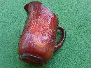 END OF THE DAY COLORED GLASS WATER PITCHER RED ORANGE SWIRL DUTCH WINDMILL PATTERN TANKARD IMPERIAL KITCHEN UTENSIL