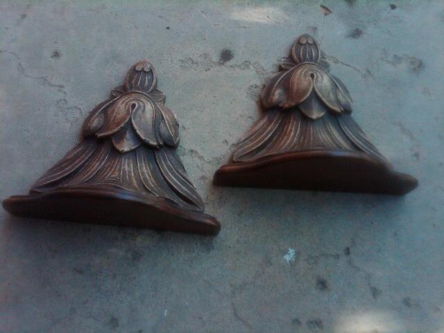 WALNUT WOOD WALL SCONCE FLORAL FLOWER FORM SHELF