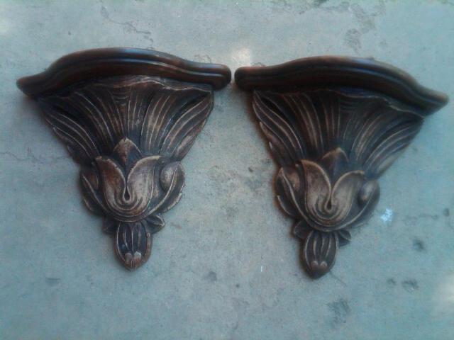 WALNUT WOOD WALL SCONCE FLORAL FLOWER FORM SHELF
