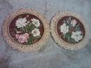 ROUND FLORAL FLOWER PICTURE PRINT PLASTILACE LACE STYLE FRAME AMERICAN DEPRESSION ERA WALL DECORATION