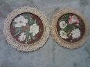 ROUND FLORAL FLOWER PICTURE PRINT PLASTILACE LACE STYLE FRAME AMERICAN DEPRESSION ERA WALL DECORATION