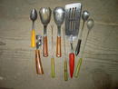 BAKELITE BAKING UTENSIL SPATULA COCKTAIL FORK KNIFE SHARPENER JERSEY CREAM PANCAKE FLOUR ADVERTISING
