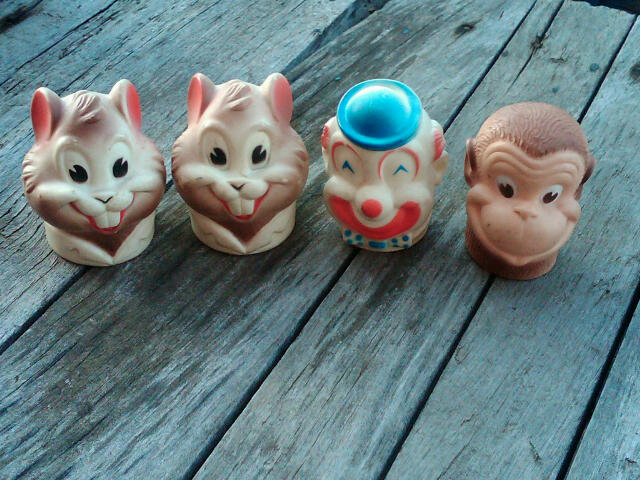SQUIRREL CHIPMUNK CLOWN MONKEY CHIMPANZEE PUPPET HEAD VINYL TOY LID