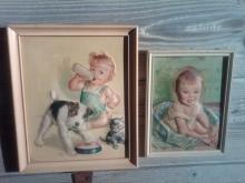 INFANT BABY ROOM PICTURE FRAMED PRINT TWO DIMENSIONAL STYLE RAISED SUBJECT BECKER SIGNED