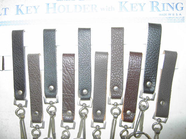 LEATHER BELT KEY RING HOLDER ORIGINAL ADVERTISING CARD TRUCKER STYLE