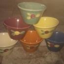COORS POTTERY ROSEBUD CUSTARD CUP COLORFUL GLAZE DESSERT BOWL SET