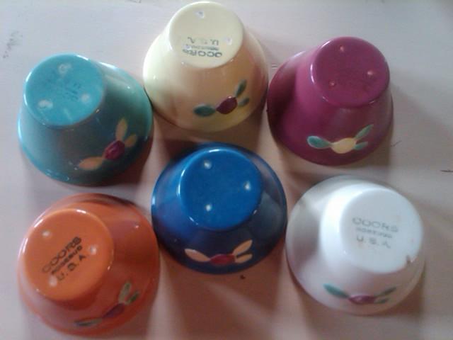 COORS POTTERY ROSEBUD CUSTARD CUP COLORFUL GLAZE DESSERT BOWL SET