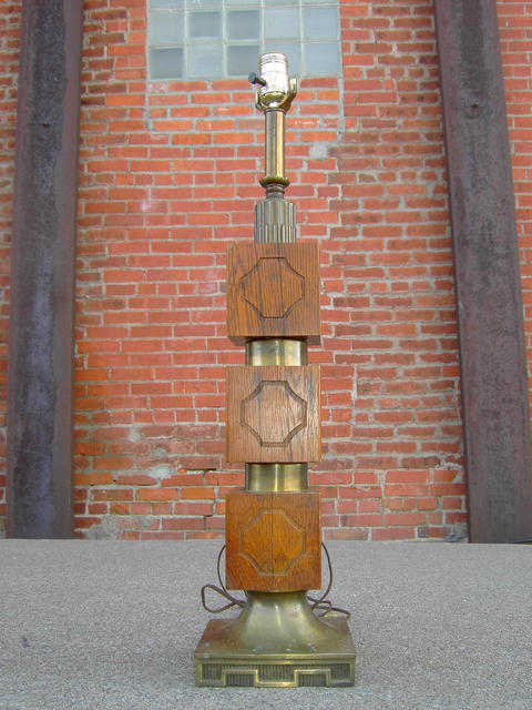 OAK WOOD PARLOR TABLE LAMP RETRO 1970'S
