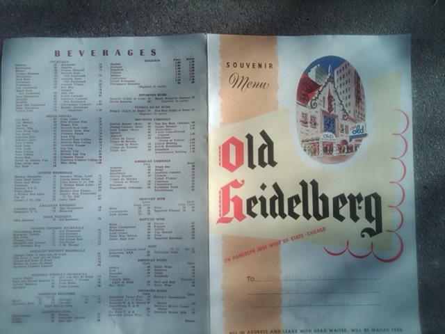 OLD HEIDELBERG FOOD BEVERAGE MENU CHICAGO ILLINOIS RESTAURANT SOUVENIR PUBLICATION