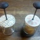 GLASS MEASURING CUP NUT CHOPPER FRUIT VEGETABLE CUTTER 1950'S PLUNGER STYLE KITCHEN FOOD PREPARATION UTENSIL