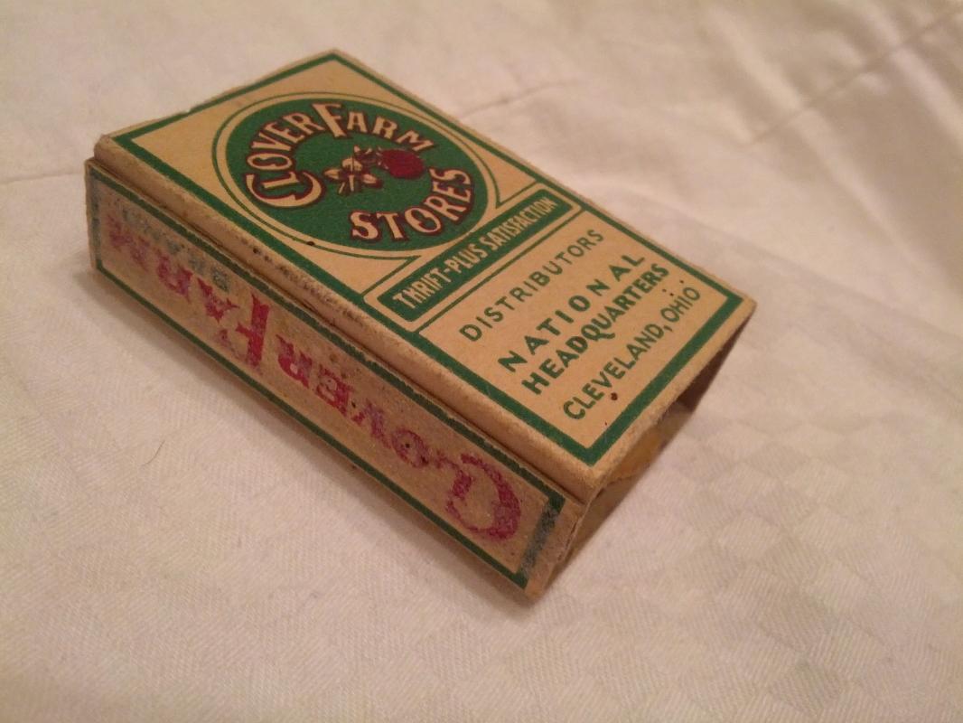 Clover Farm Stores Match Box Cleveland Ohio Cardboard Paper Advertising