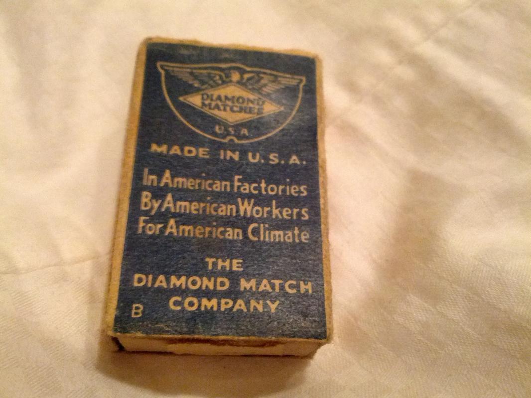 Domino Diamond Matches Cardboard Match Box American Made Depression Era Household Good