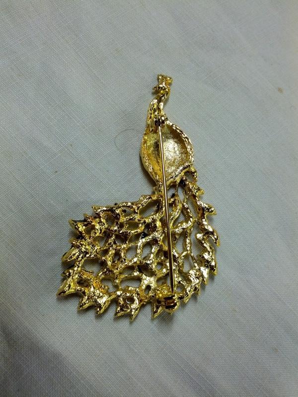 Eisenberg Peacock Bird Lapel Pin Colorful Rhinestone Gold Tone Black Enamel Brooch Fashion Costume Jewelry