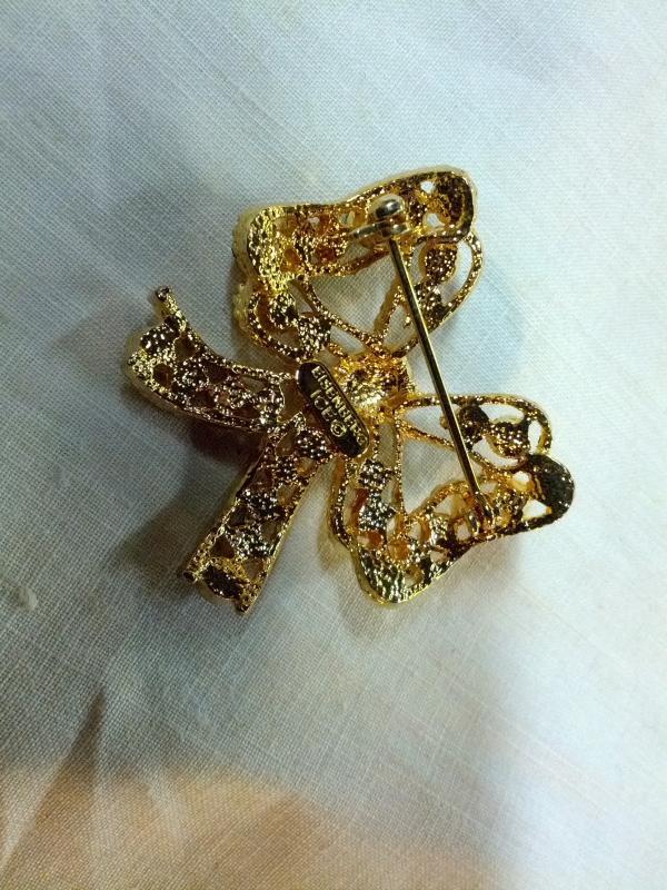 EISENBERG ICE CHRISTMAS BOW TIE LAPEL PIN COLORFUL RHINESTONE BROOCH